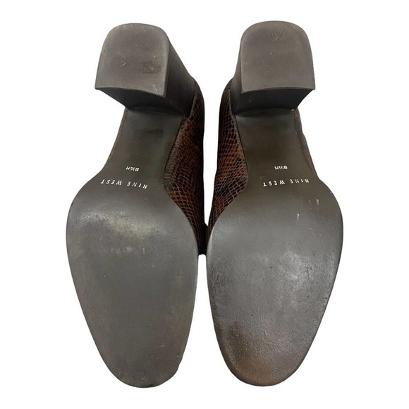 Nine West Brown Snake Print Loafers Block Heel Chunky Y2K 90's 8.5M Slip On - Picture 8 of 9